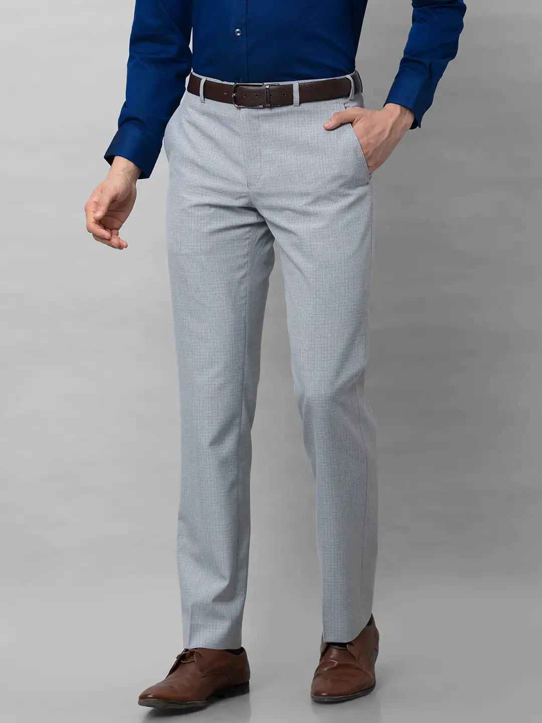 Park Avenue Men Grey Plain Smart Fit Polyester Blend Trousers MyRaymond