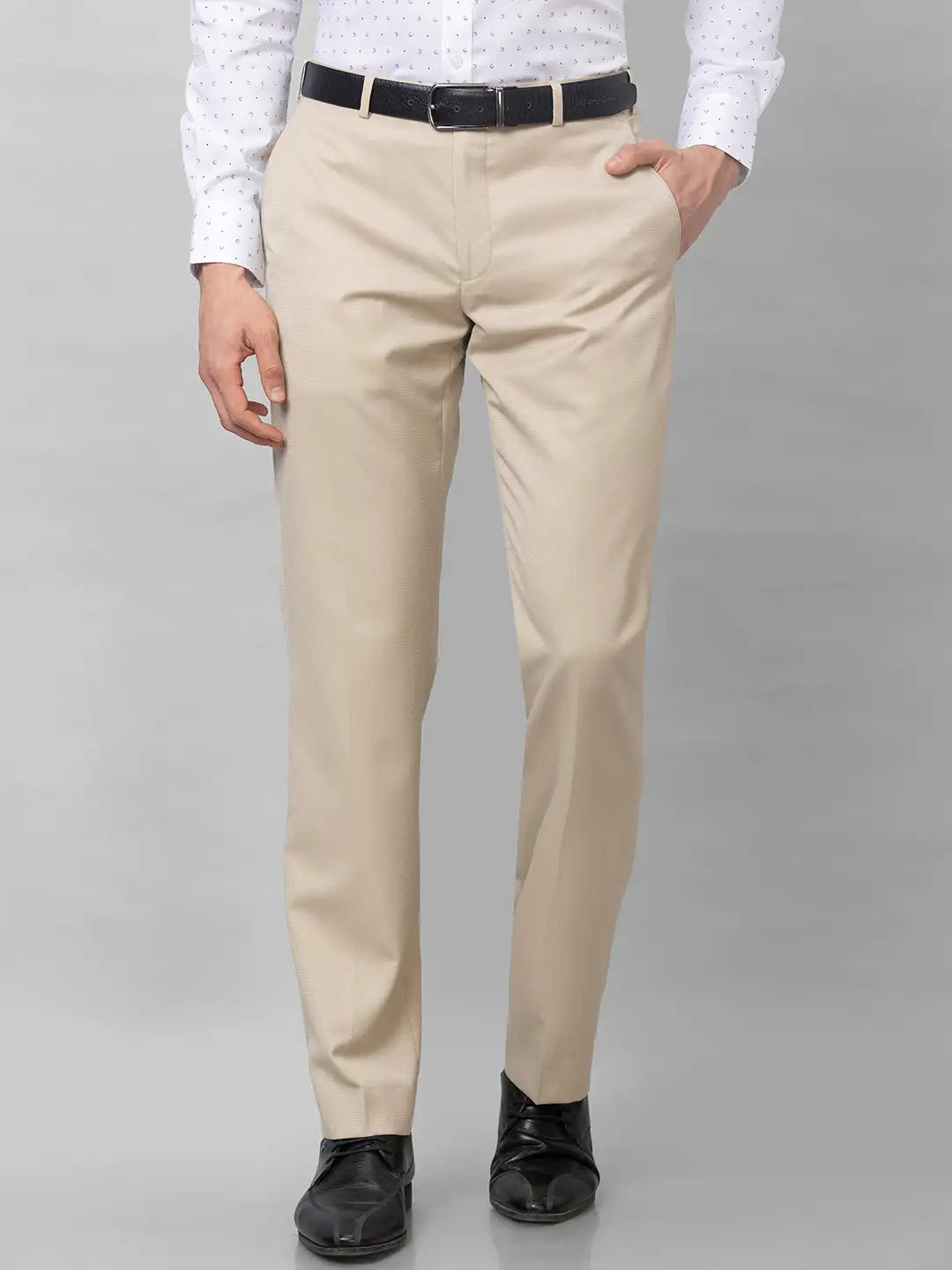 Park Avenue Men Grey Checks Smart Fit Polyester Blend Trousers