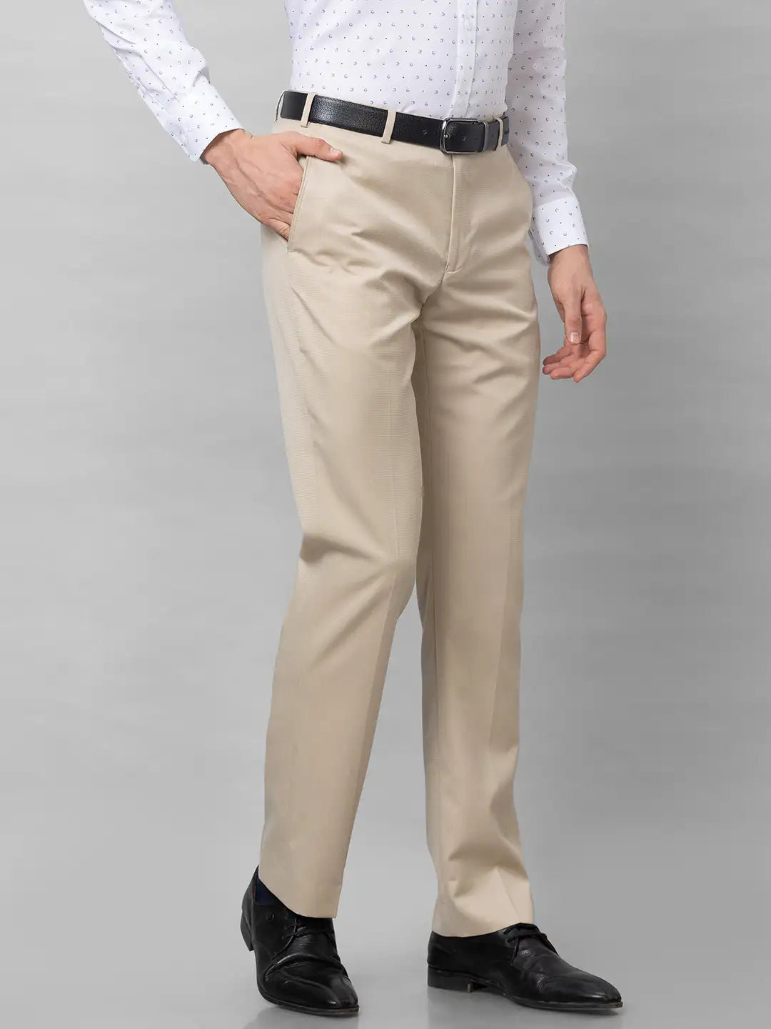 Park Avenue Men Grey Checks Smart Fit Polyester Blend Trousers