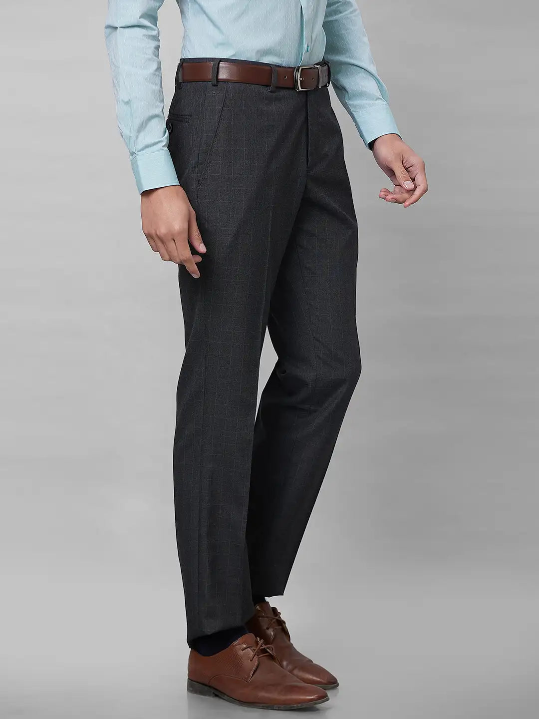 Park Avenue Men Black Checks Smart Fit Polyester Blend Trousers