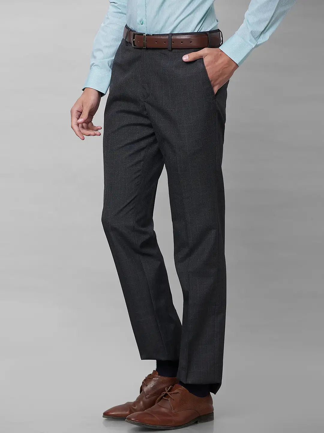 Park Avenue Men Black Checks Smart Fit Polyester Blend Trousers