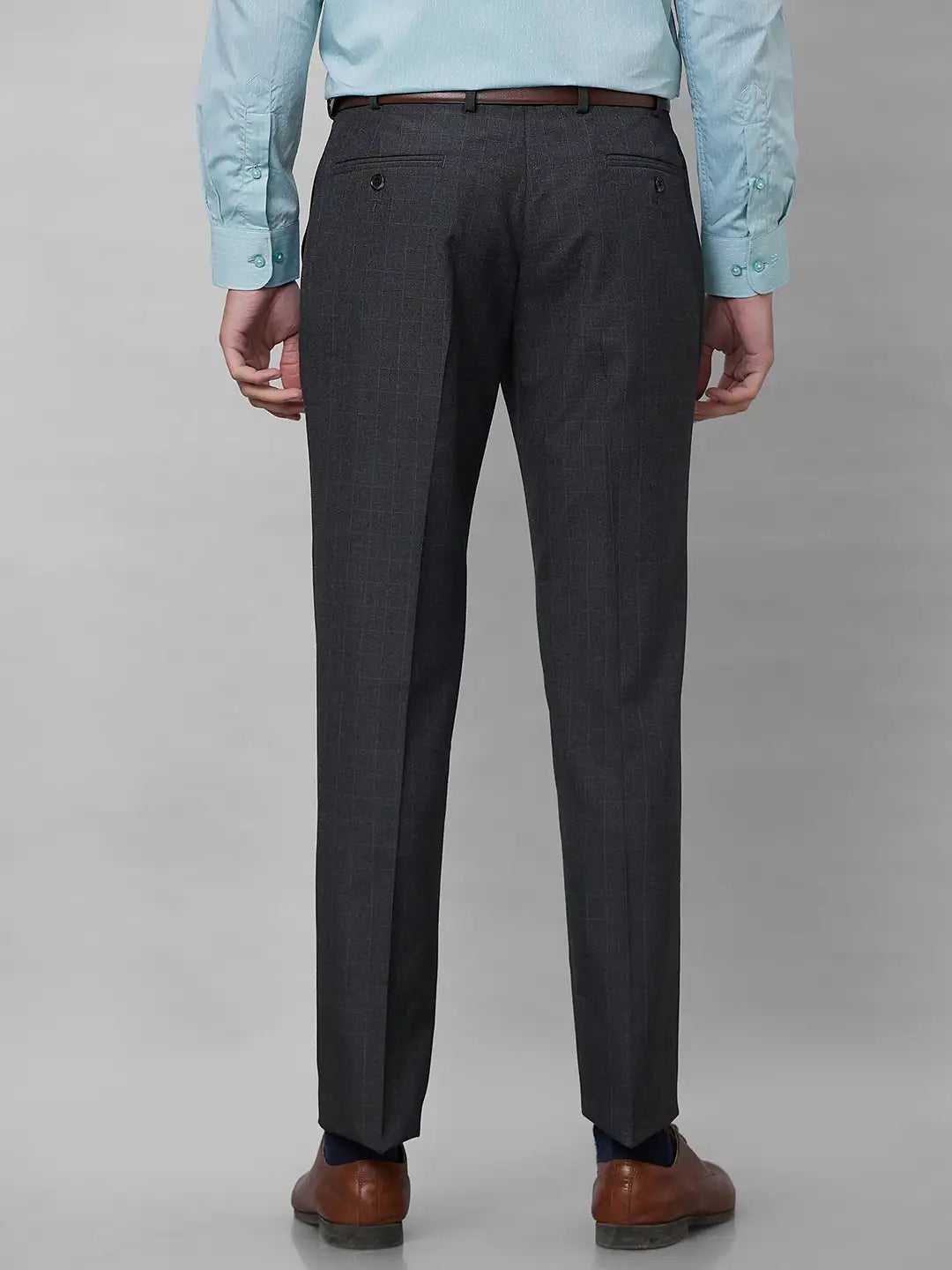 Park Avenue Men Black Checks Smart Fit Polyester Blend Trousers