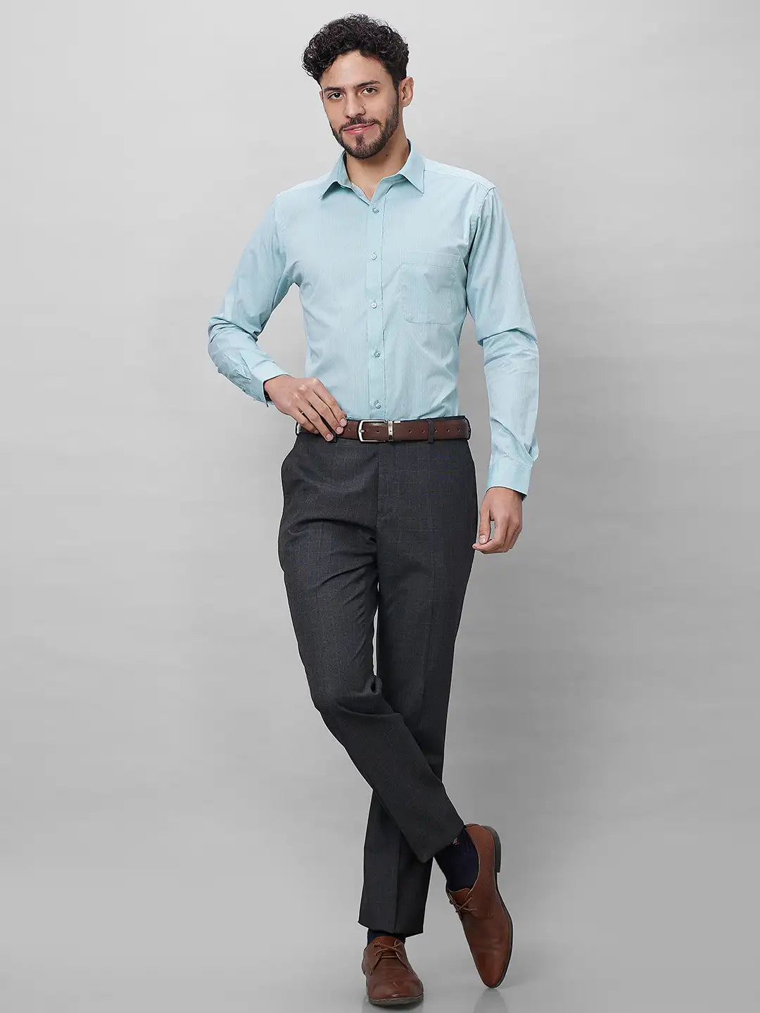 Park Avenue Men Black Checks Smart Fit Polyester Blend Trousers