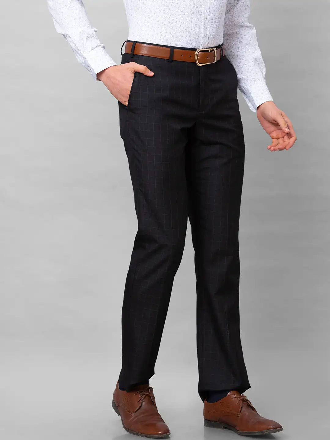 Park Avenue Men Blue Structure Smart Fit Polyester Blend Trousers