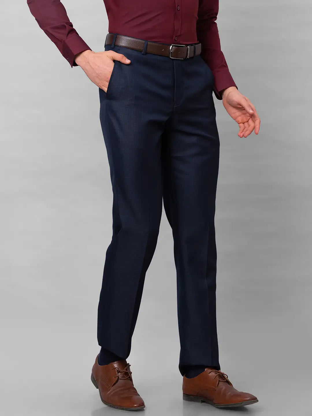 Park Avenue Men Black Structure Smart Fit Polyester Blend Trousers