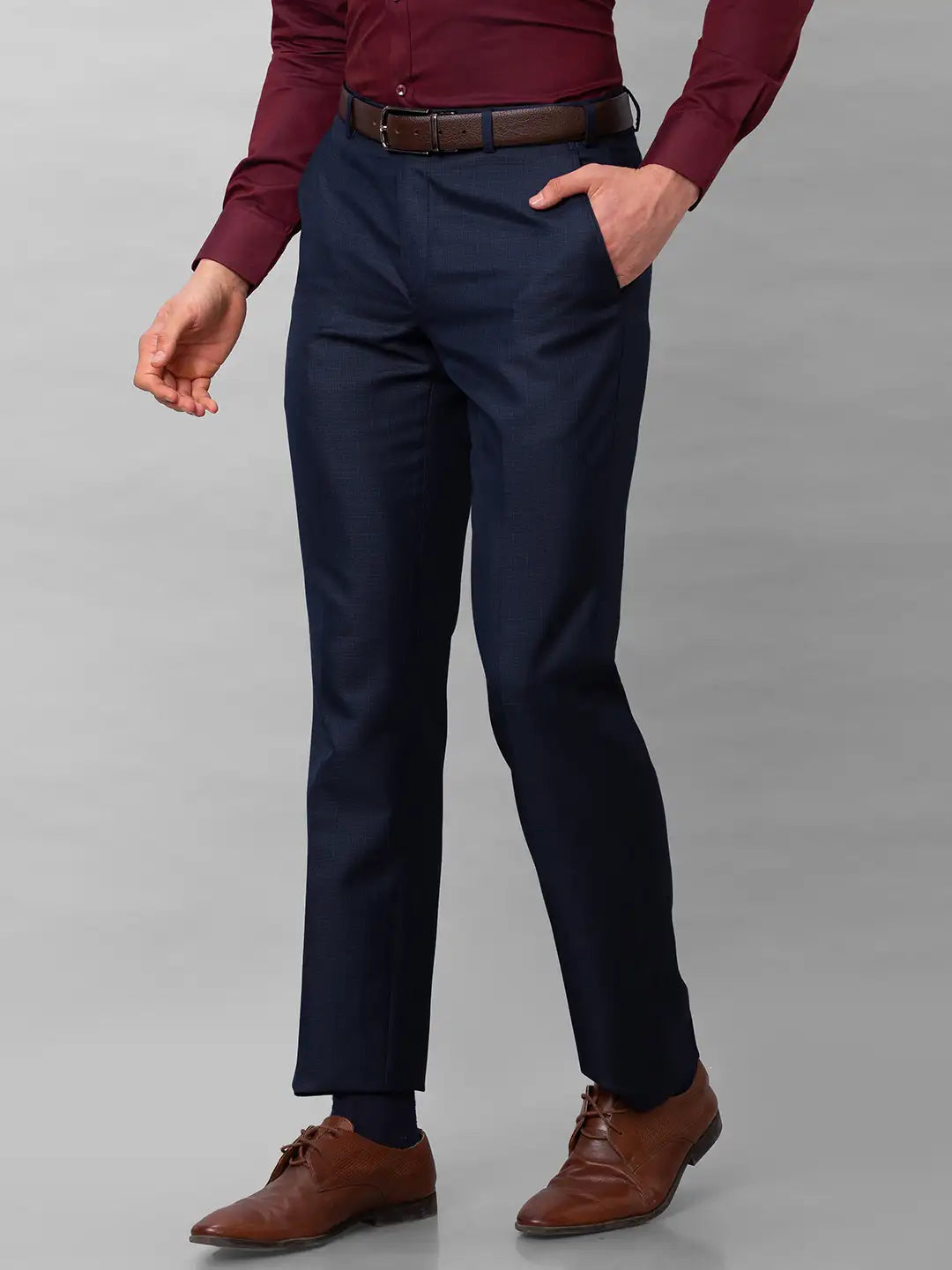 Park Avenue Men Black Structure Smart Fit Polyester Blend Trousers