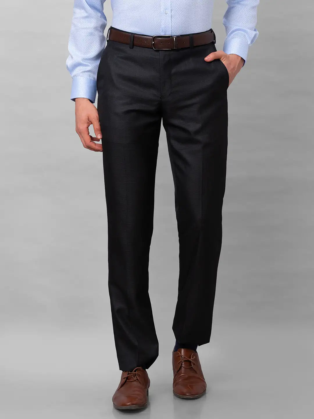 Park Avenue Men Grey Checks Smart Fit Polyester Blend Trousers