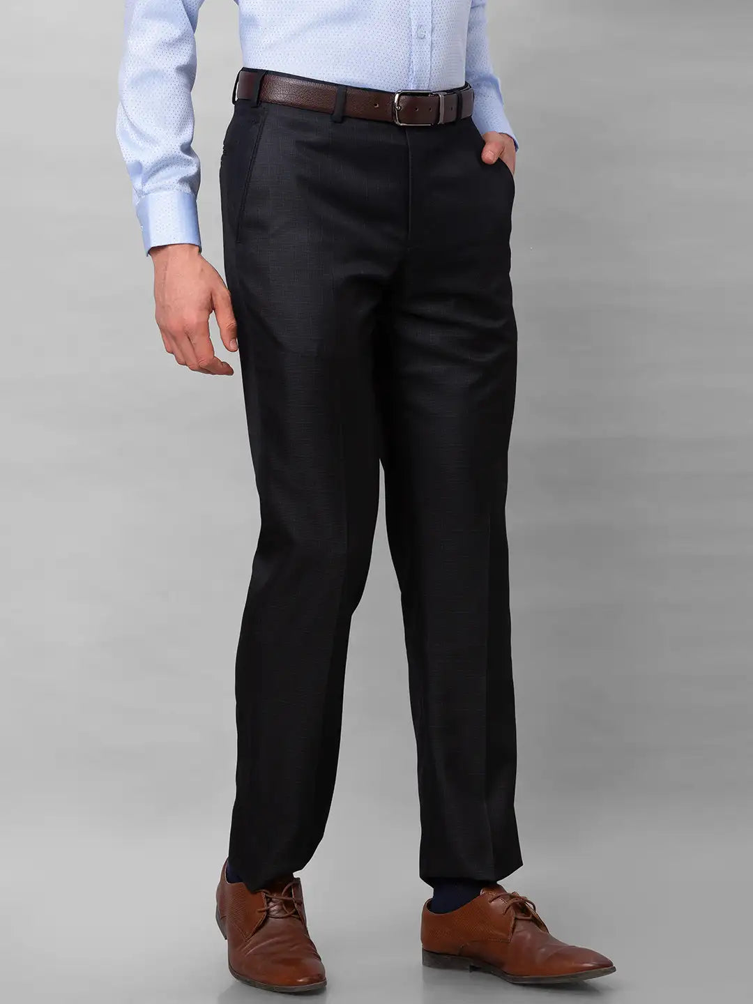 Park Avenue Men Grey Checks Smart Fit Polyester Blend Trousers