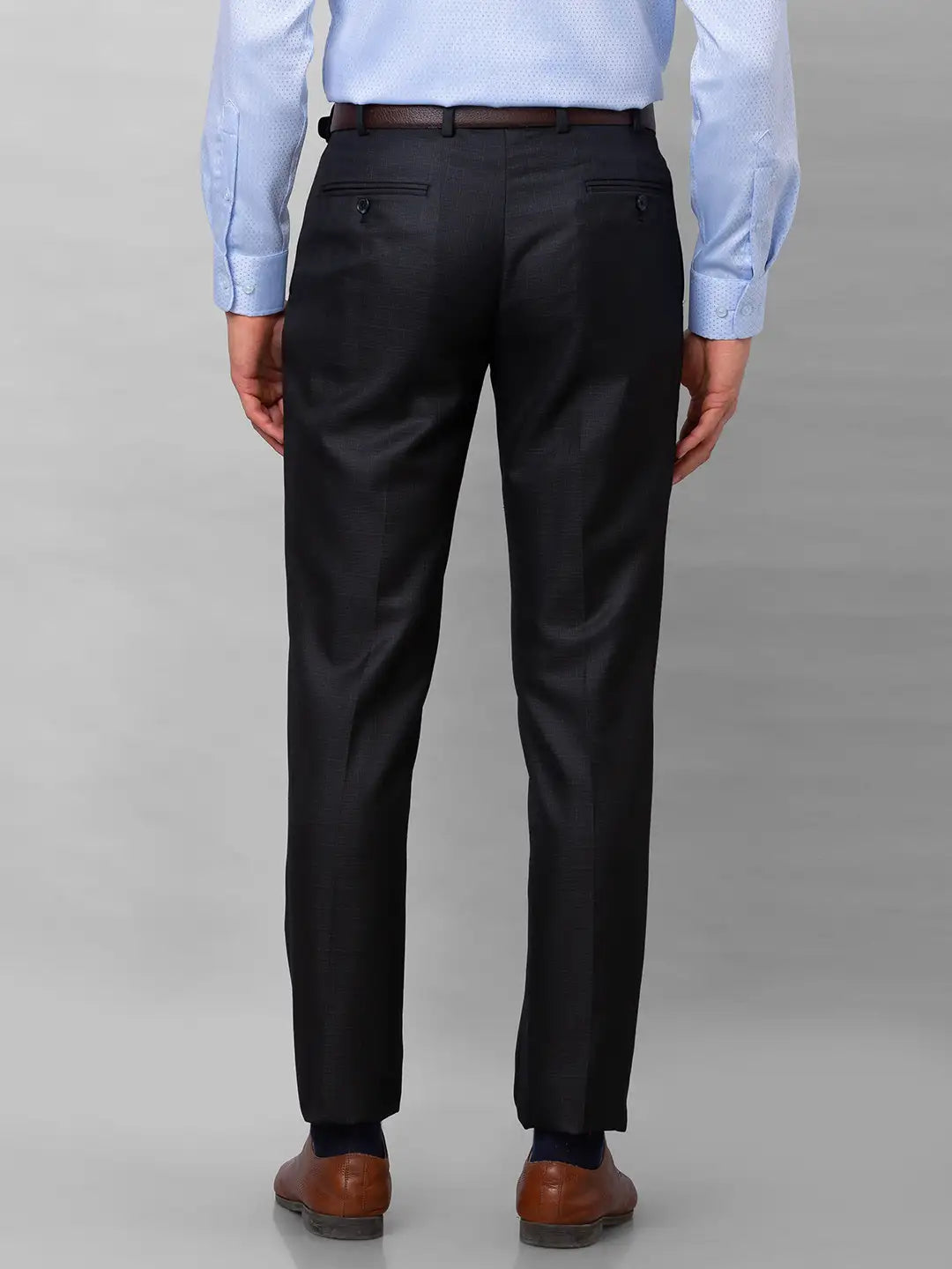 Park Avenue Men Grey Checks Smart Fit Polyester Blend Trousers
