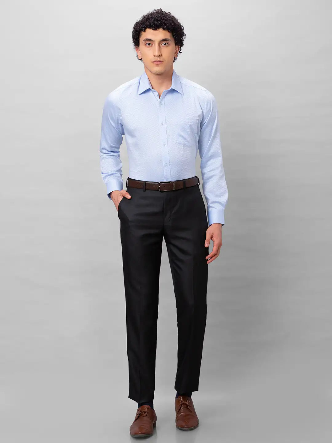 Park Avenue Men Grey Checks Smart Fit Polyester Blend Trousers