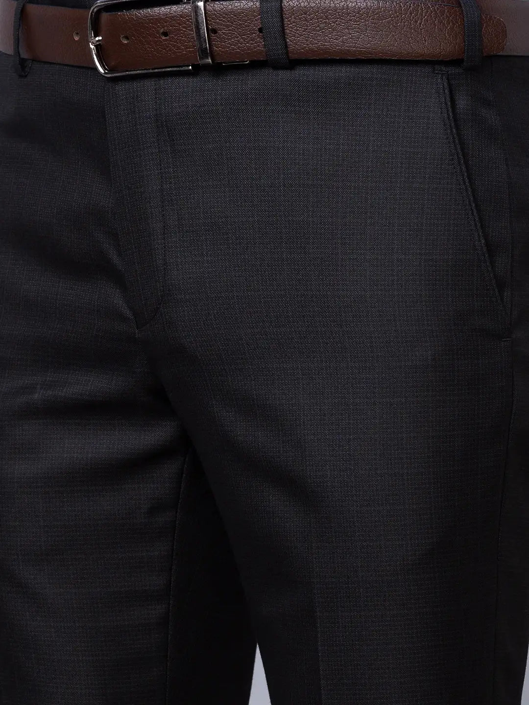 Park Avenue Men Grey Checks Smart Fit Polyester Blend Trousers