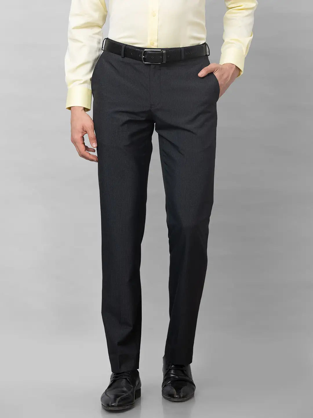 Park Avenue Men Black Checks Smart Fit Polyester Blend Trousers