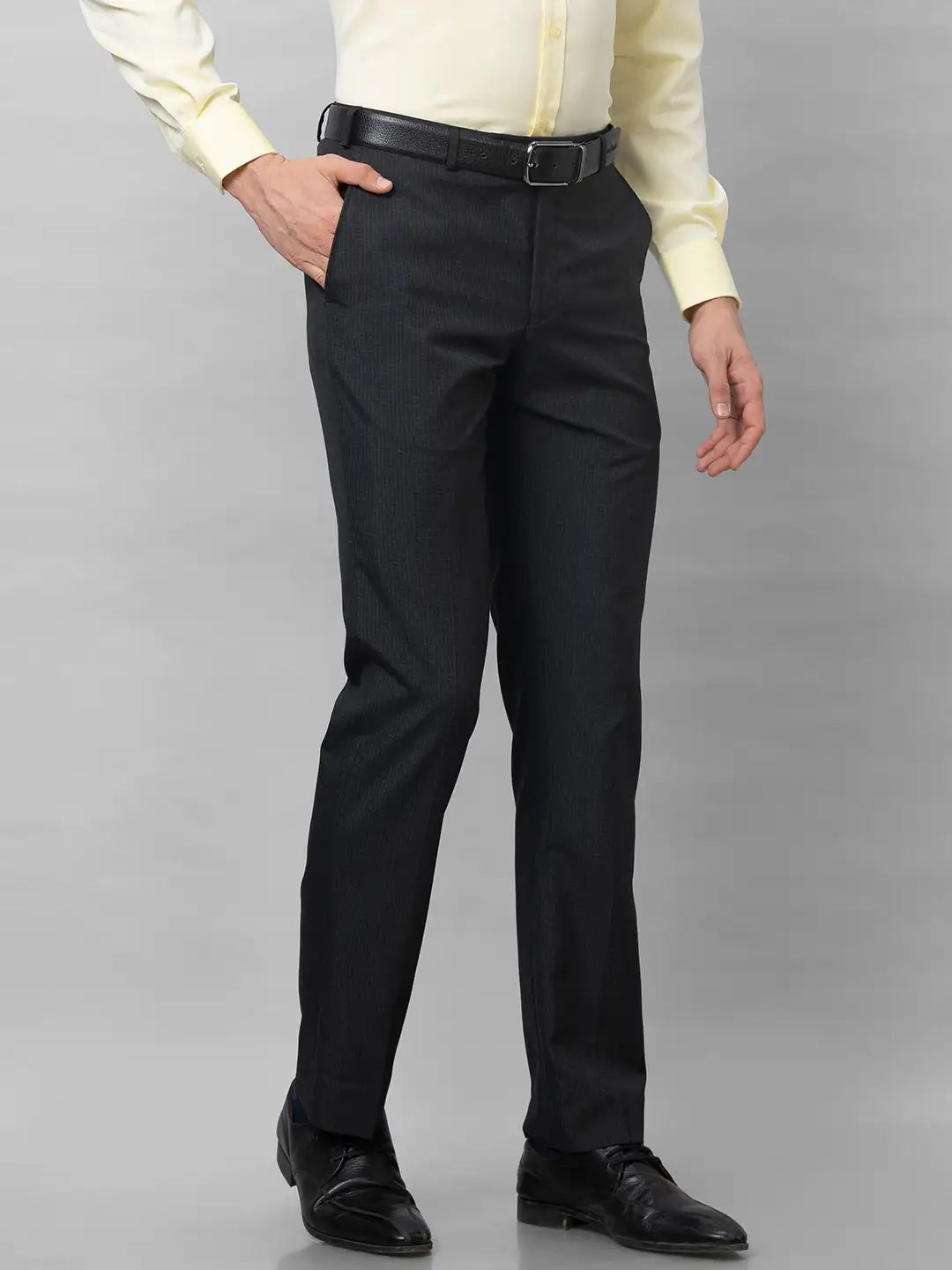 Park Avenue Men Black Checks Smart Fit Polyester Blend Trousers