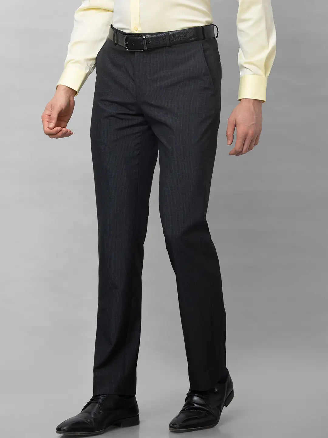 Park Avenue Men Black Checks Smart Fit Polyester Blend Trousers