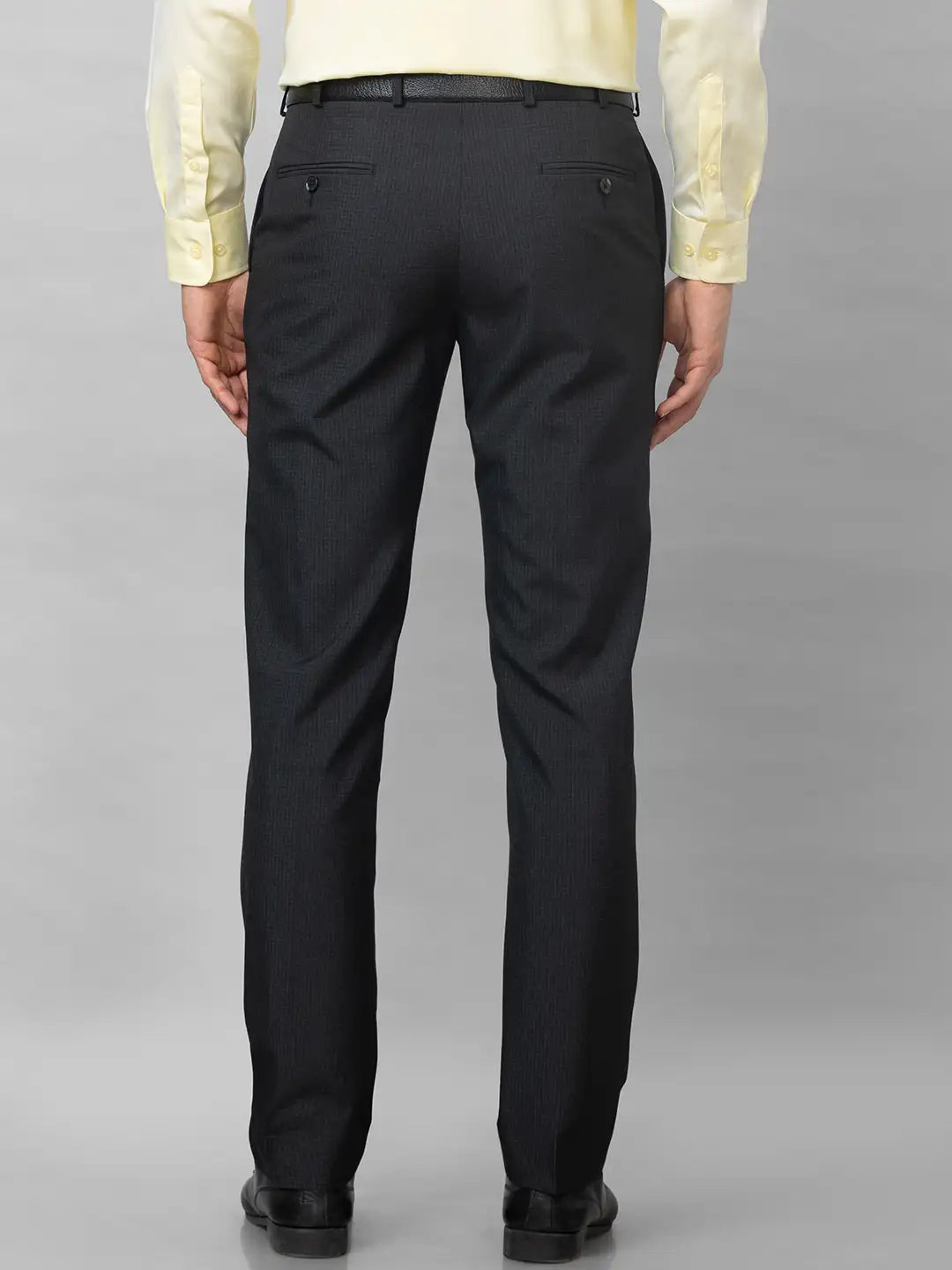 Park Avenue Men Black Checks Smart Fit Polyester Blend Trousers