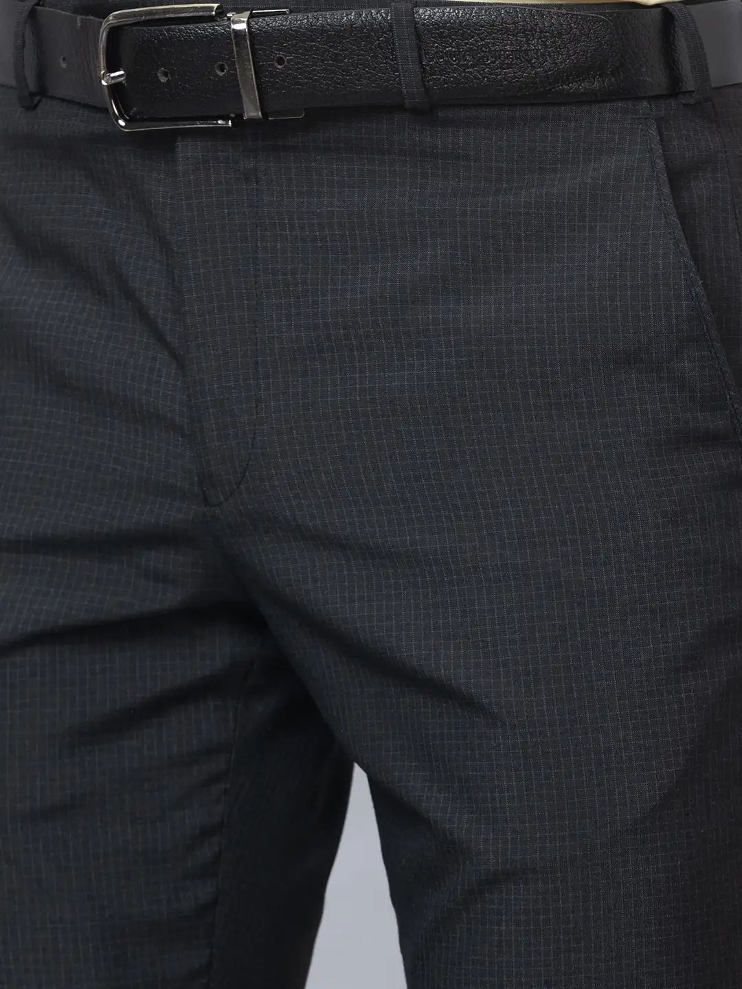 Park Avenue Men Black Checks Smart Fit Polyester Blend Trousers