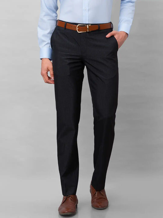 Park Avenue Men Grey Checks Smart Fit Polyester Blend Trousers