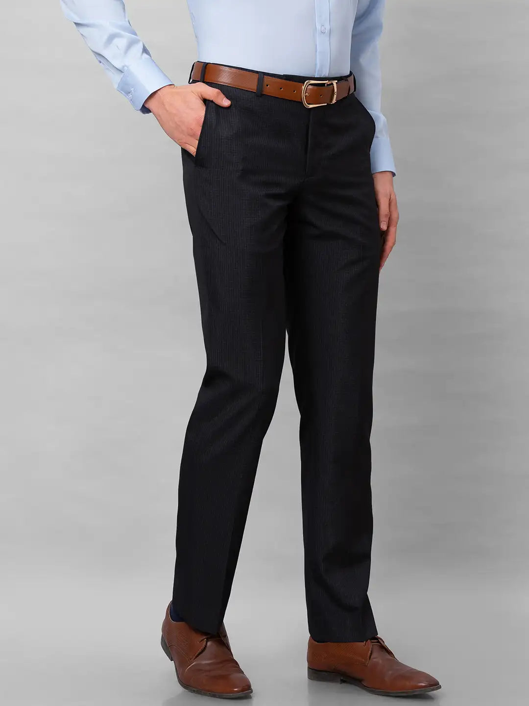 Park Avenue Men Grey Checks Smart Fit Polyester Blend Trousers