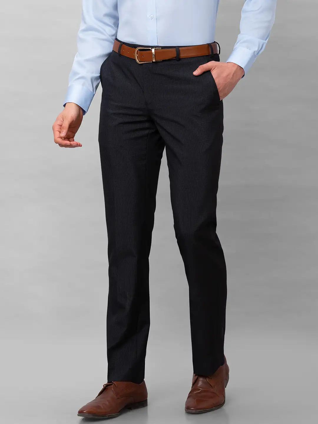 Park Avenue Men Grey Checks Smart Fit Polyester Blend Trousers