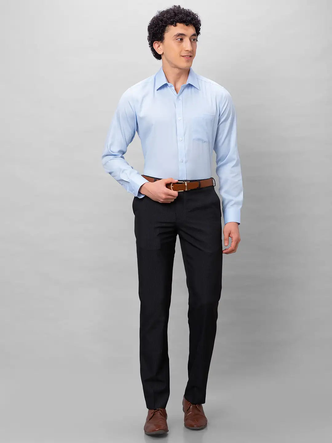 Park Avenue Men Grey Checks Smart Fit Polyester Blend Trousers