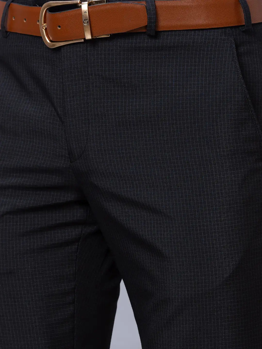 Park Avenue Men Grey Checks Smart Fit Polyester Blend Trousers