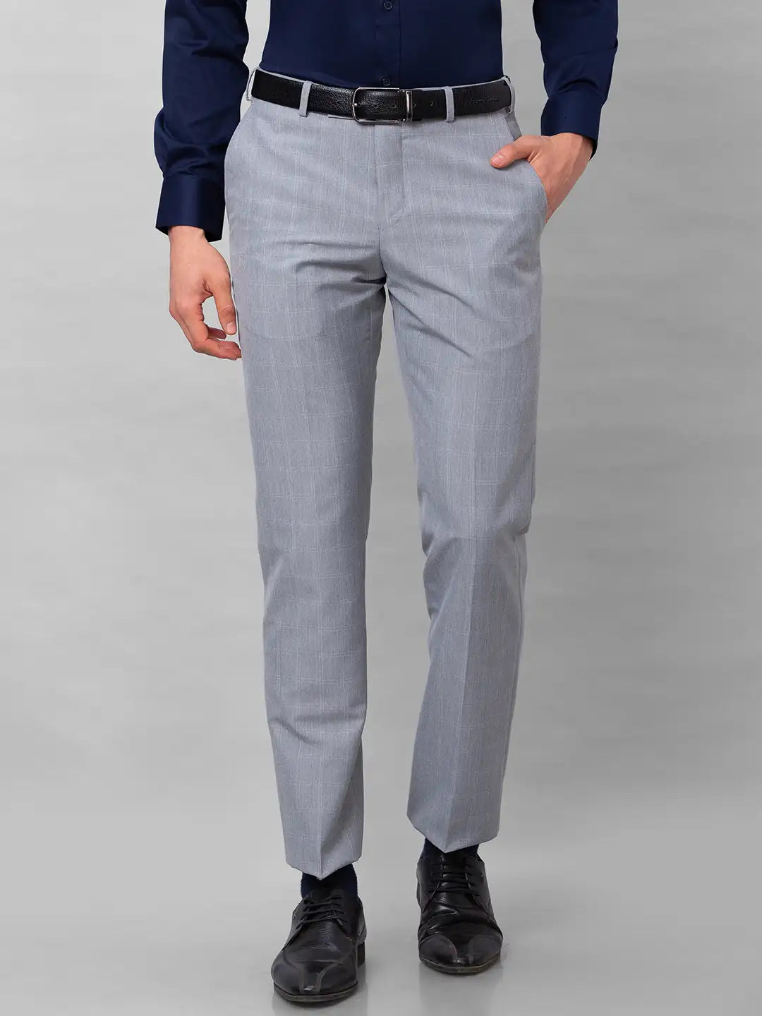 Park Avenue Men Black Checks Smart Fit Polyester Blend Trousers