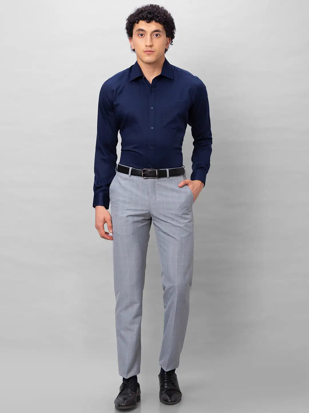 Park Avenue Men Black Checks Smart Fit Polyester Blend Trousers