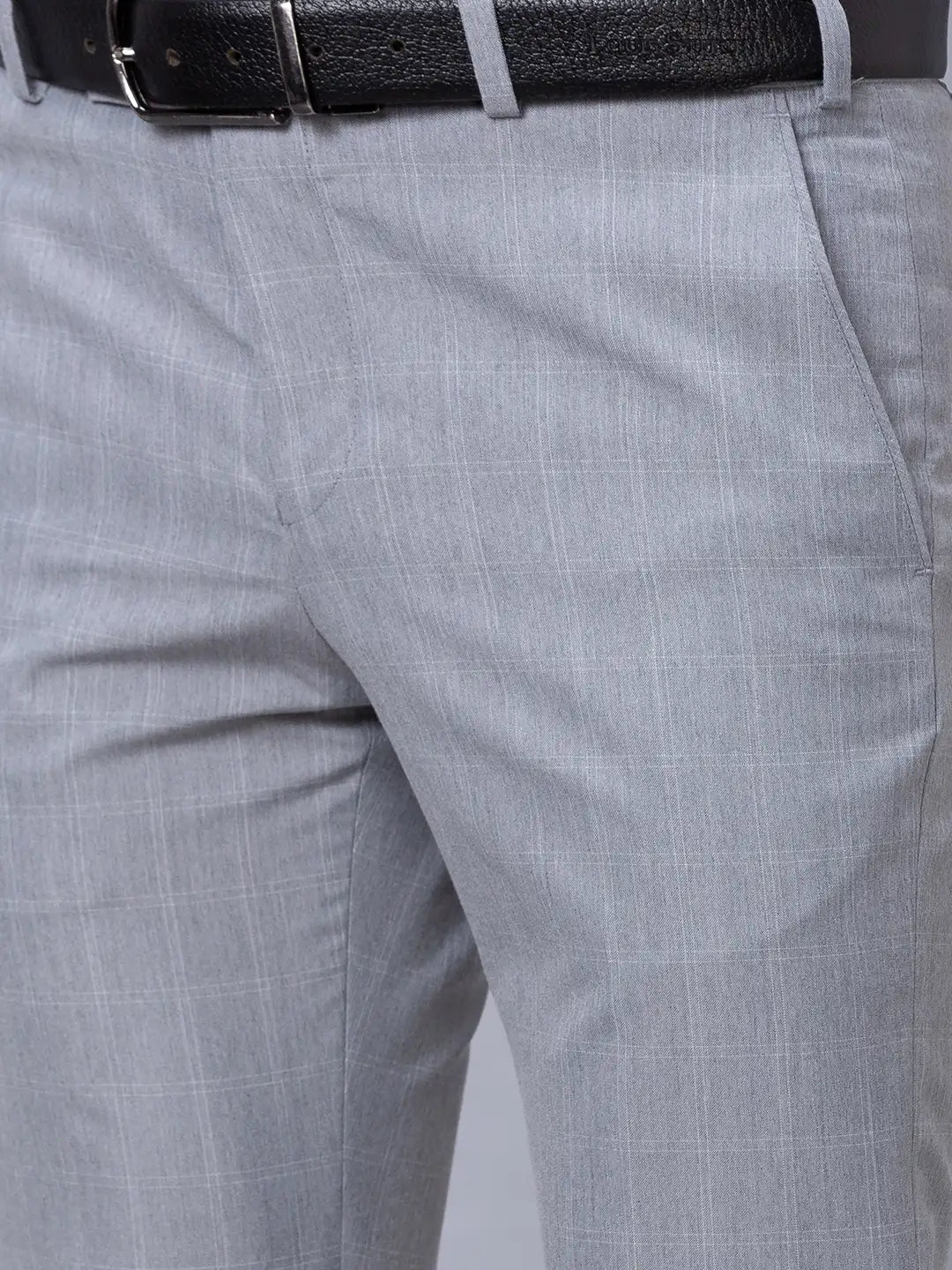 Park Avenue Men Black Checks Smart Fit Polyester Blend Trousers