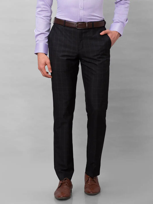 Park Avenue Men Brown Stripe Smart Fit Polyester Blend Trousers