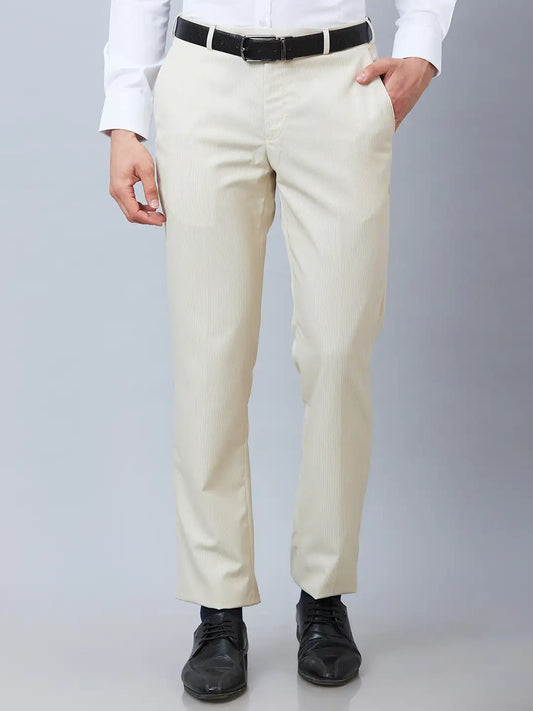 Park Avenue Men Grey Stripe Smart Fit Polyester Blend Trouser