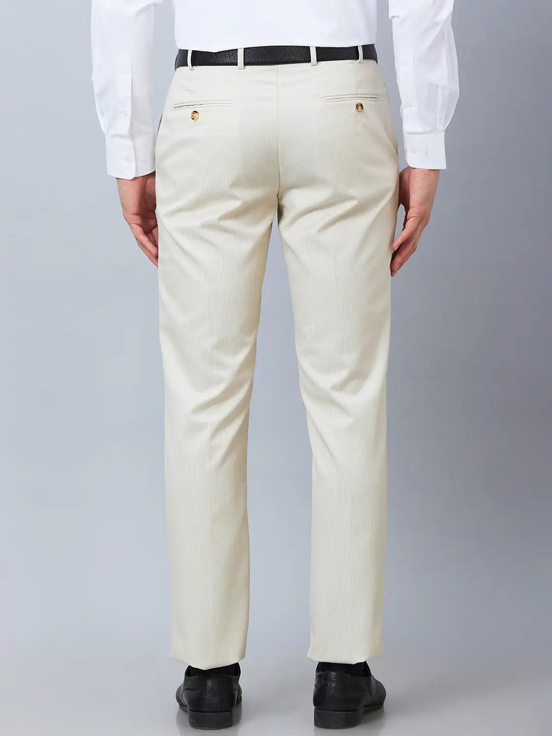 Park Avenue Men Grey Stripe Smart Fit Polyester Blend Trouser