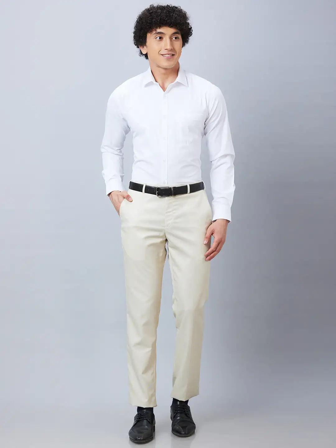 Park Avenue Men Grey Stripe Smart Fit Polyester Blend Trouser