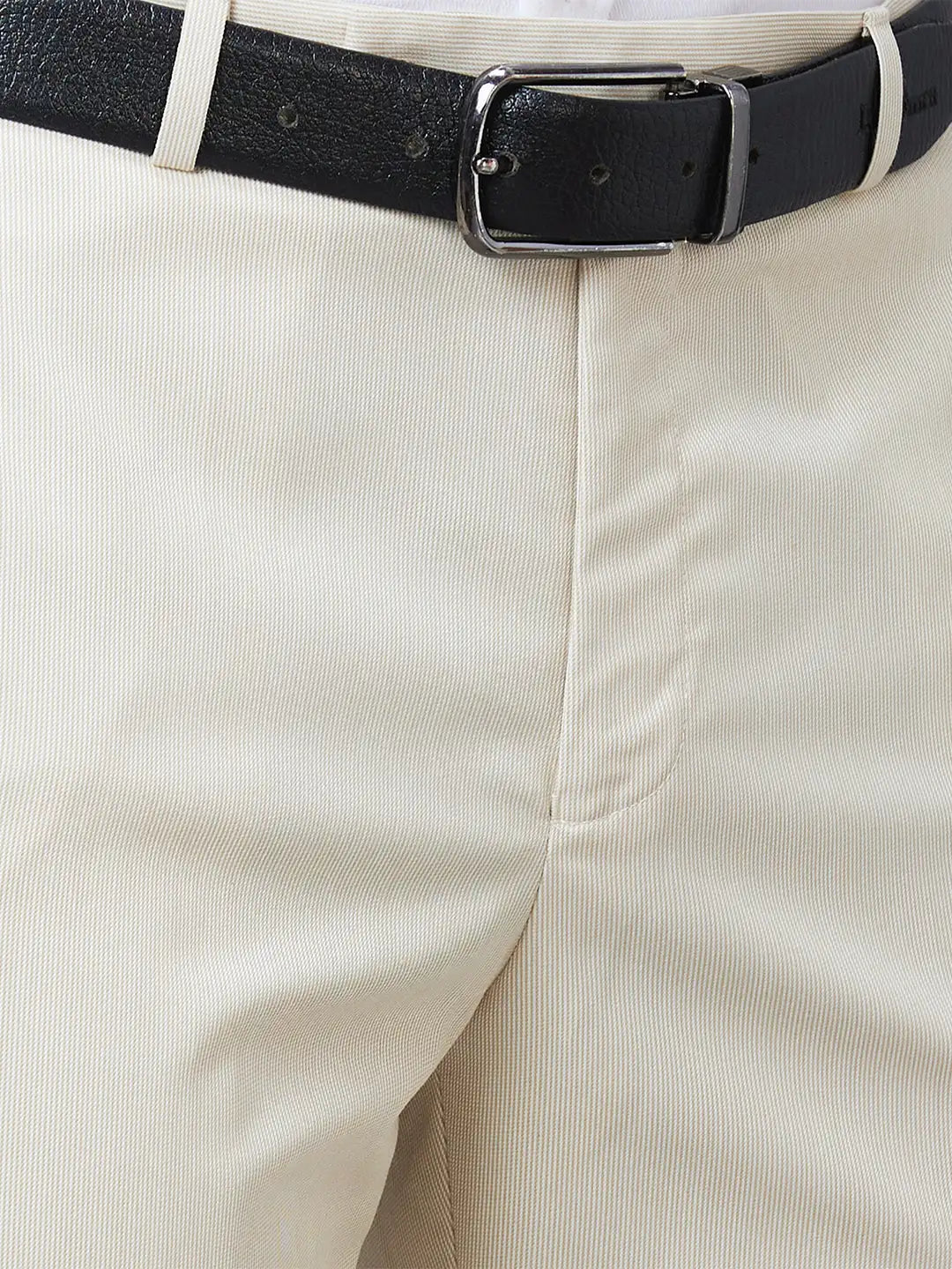 Park Avenue Men Grey Stripe Smart Fit Polyester Blend Trouser