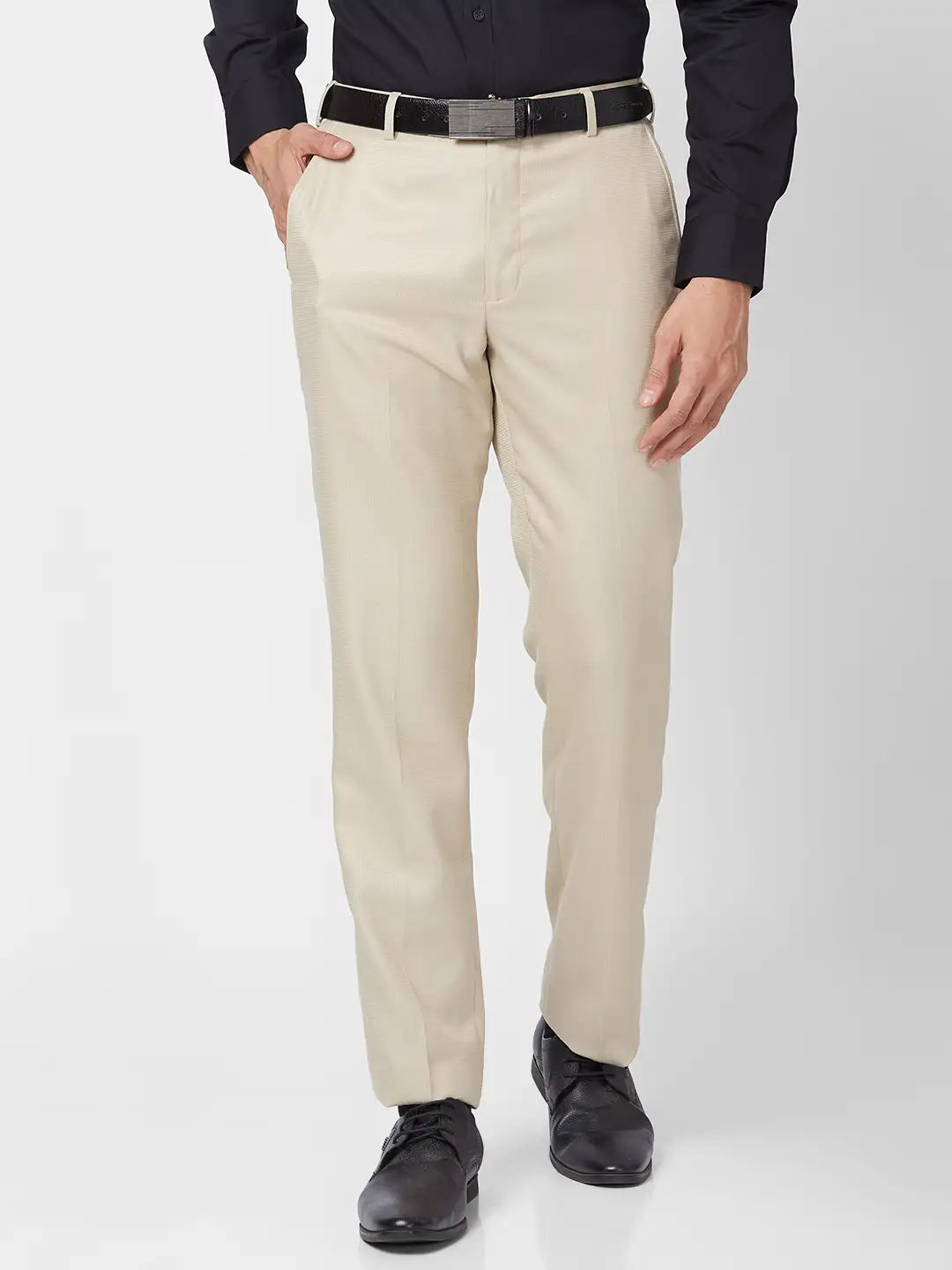 Park Avenue Men Grey Checks Smart Fit Polyester Blend Trouser