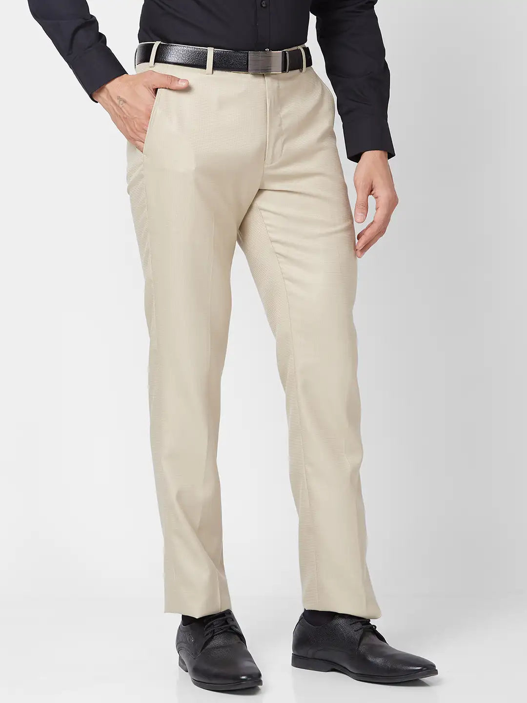 Park Avenue Men Grey Checks Smart Fit Polyester Blend Trouser