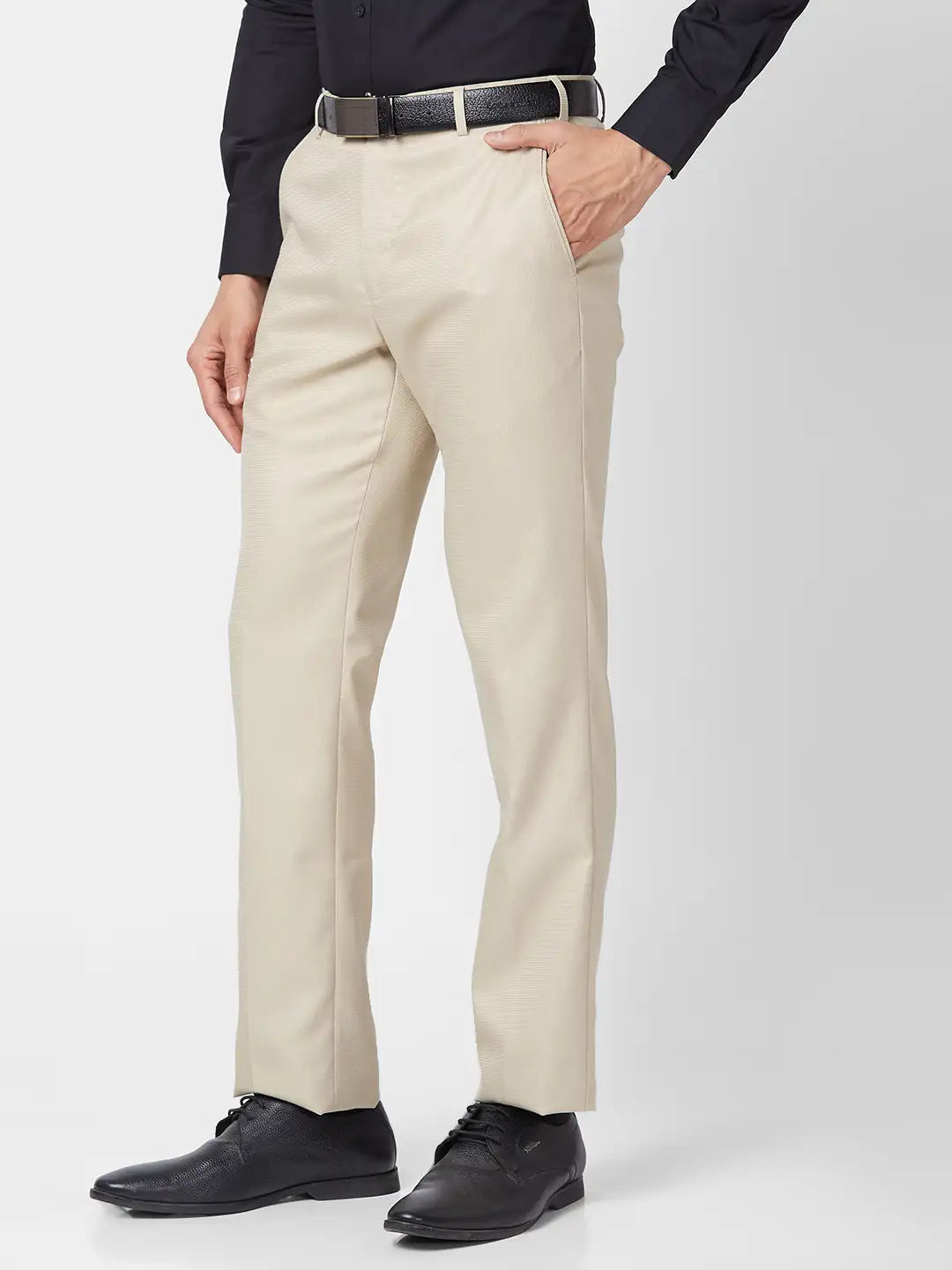 Park Avenue Men Grey Checks Smart Fit Polyester Blend Trouser
