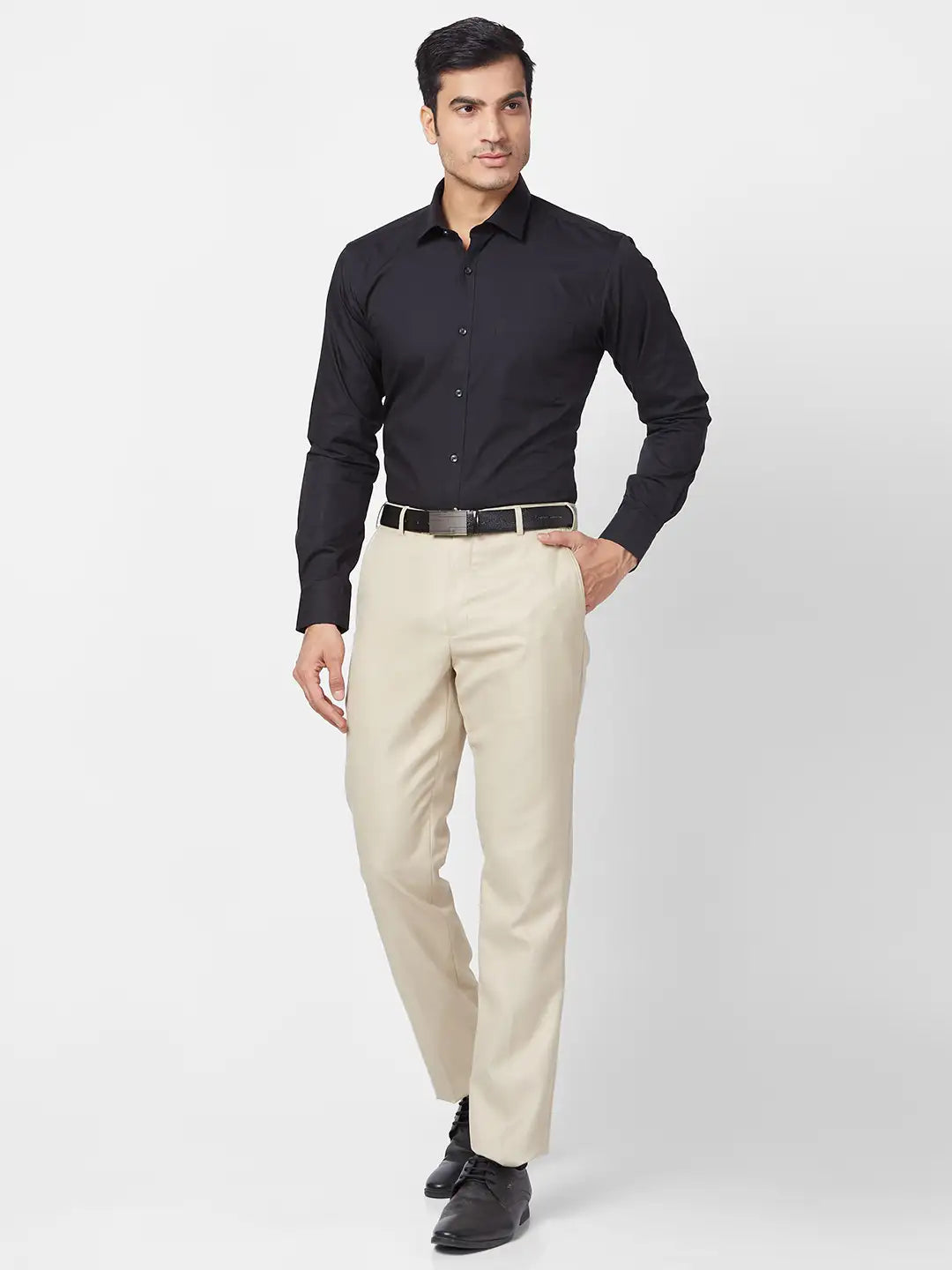 Park Avenue Men Grey Checks Smart Fit Polyester Blend Trouser