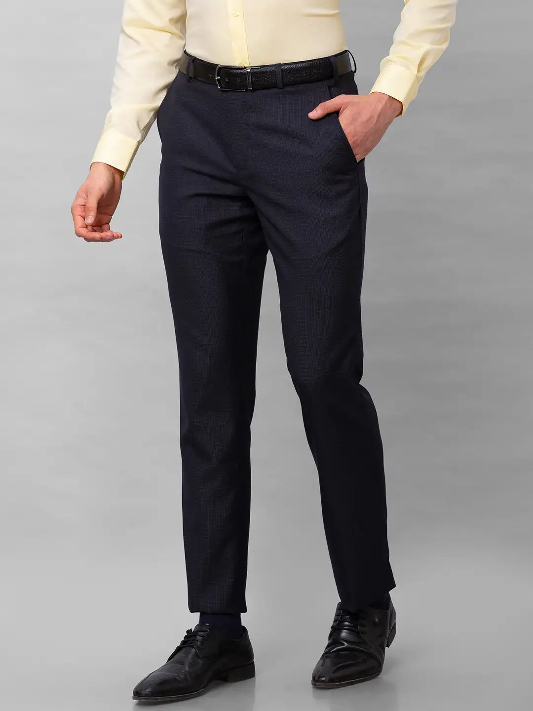 Park Avenue Men Black Structure Smart Fit Polyester Blend Trousers