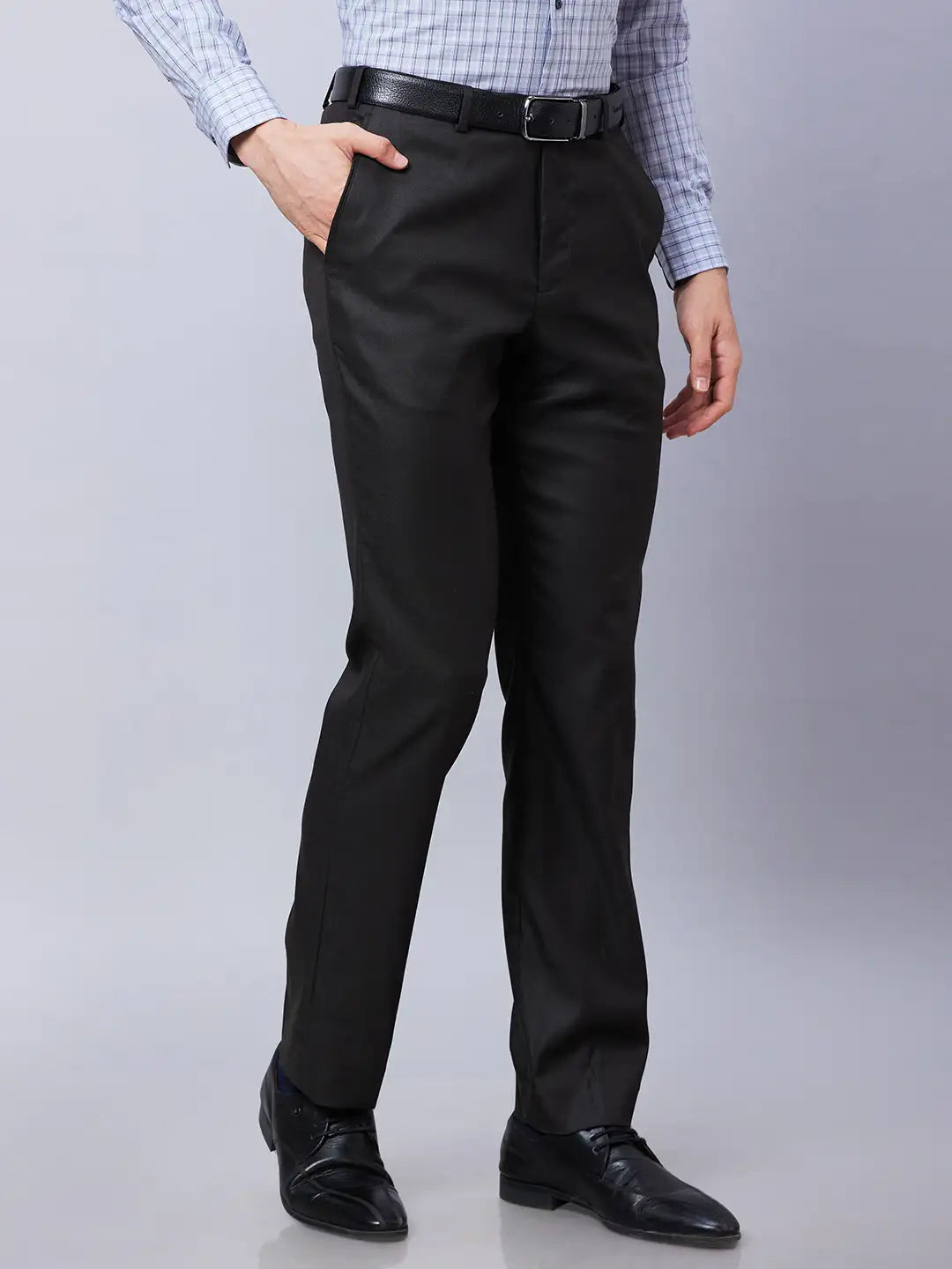 Park Avenue Men Grey Checks Smart Fit Polyester Blend Trousers