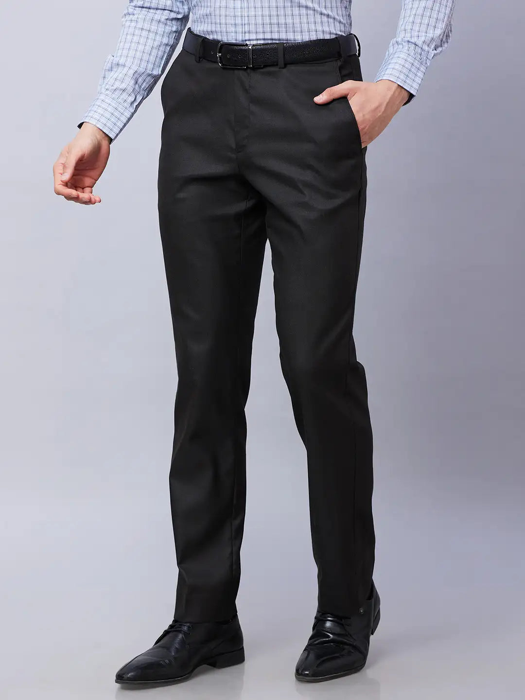 Park Avenue Men Grey Checks Smart Fit Polyester Blend Trousers