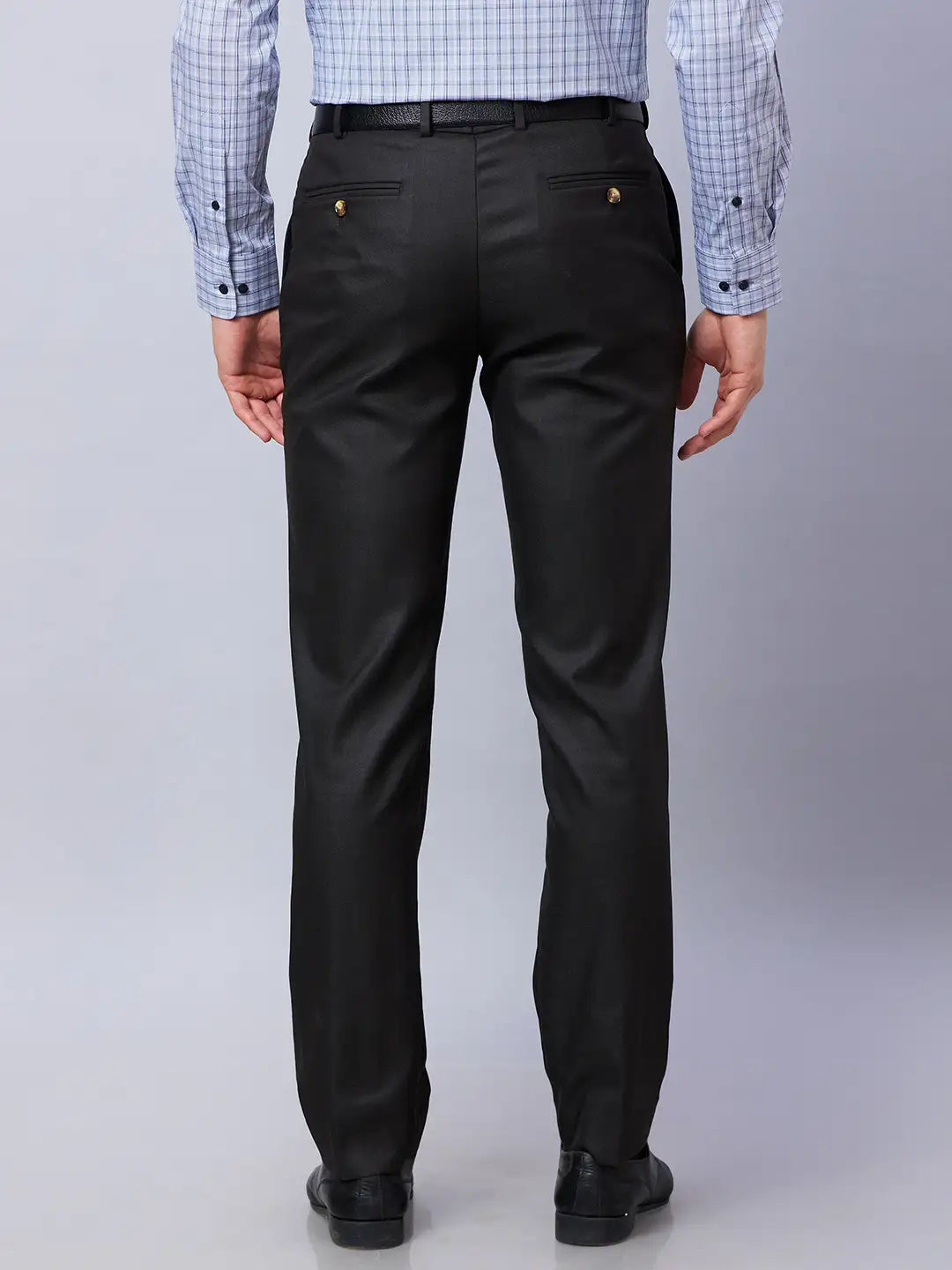 Park Avenue Men Grey Checks Smart Fit Polyester Blend Trousers