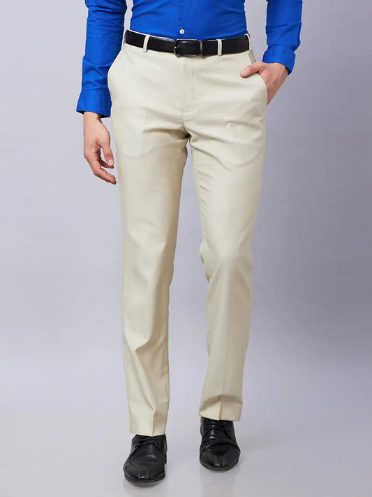 Park Avenue Men Brown Solid Smart Fit Polyester Blend Trousers