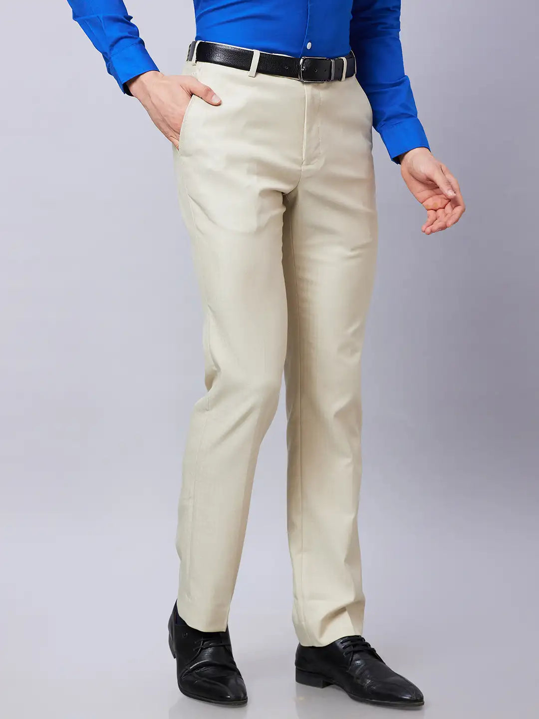 Park Avenue Men Brown Solid Smart Fit Polyester Blend Trousers