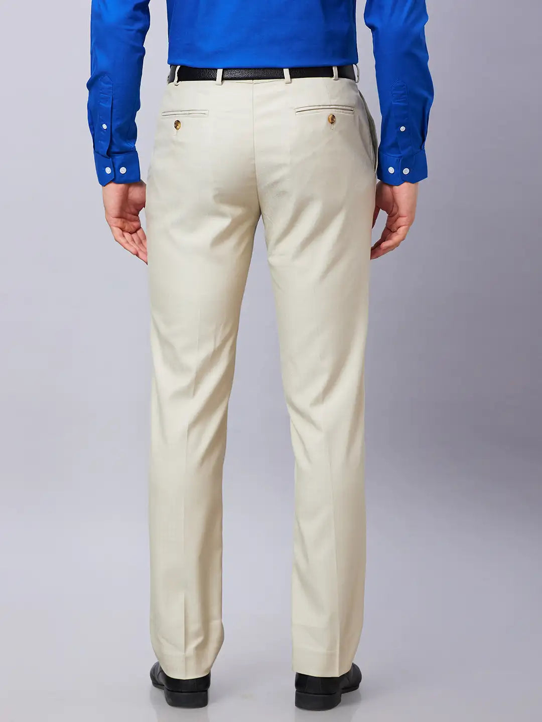 Park Avenue Men Brown Solid Smart Fit Polyester Blend Trousers