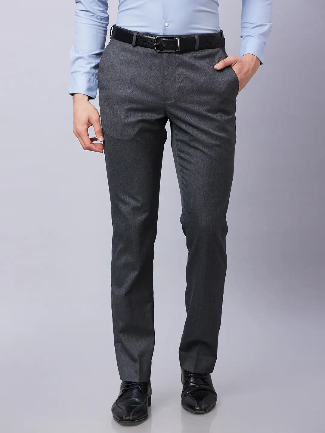 Park Avenue Men Grey Structure Regular Fit Polyester Blend Trouser