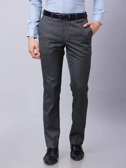 Park Avenue Men Grey Structure Regular Fit Polyester Blend Trouser