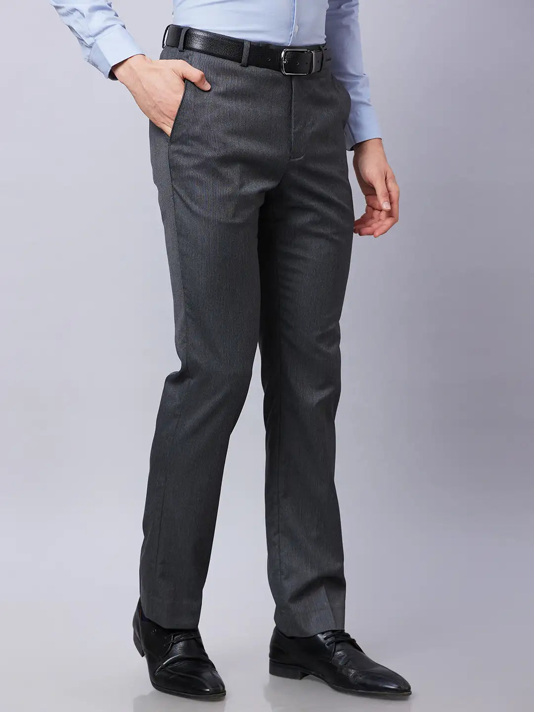 Park Avenue Men Grey Structure Regular Fit Polyester Blend Trouser