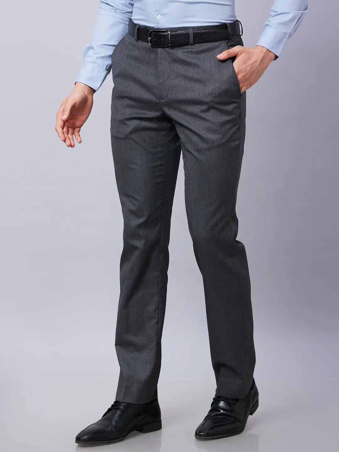 Park Avenue Men Grey Structure Regular Fit Polyester Blend Trouser