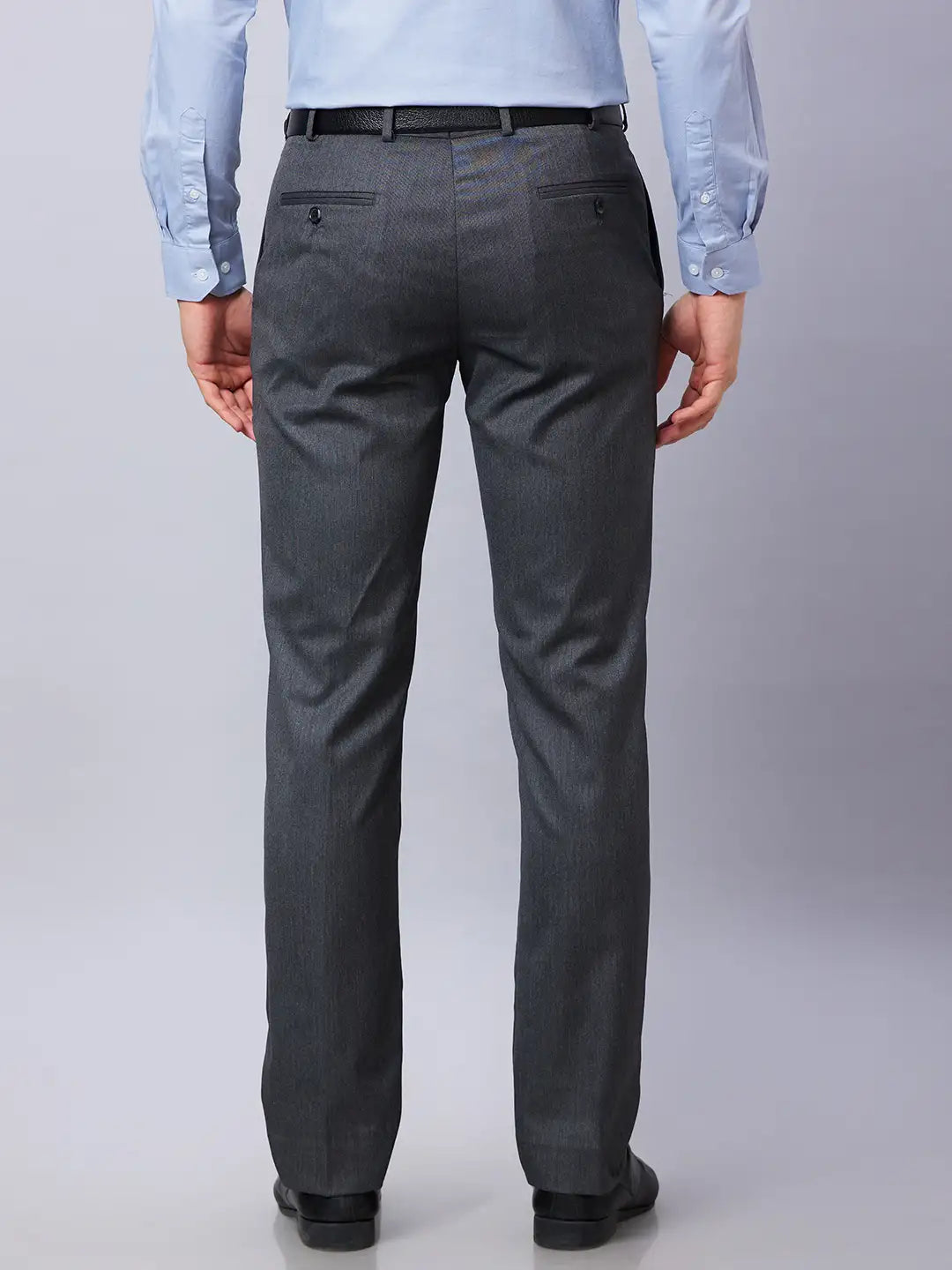 Park Avenue Men Grey Structure Regular Fit Polyester Blend Trouser