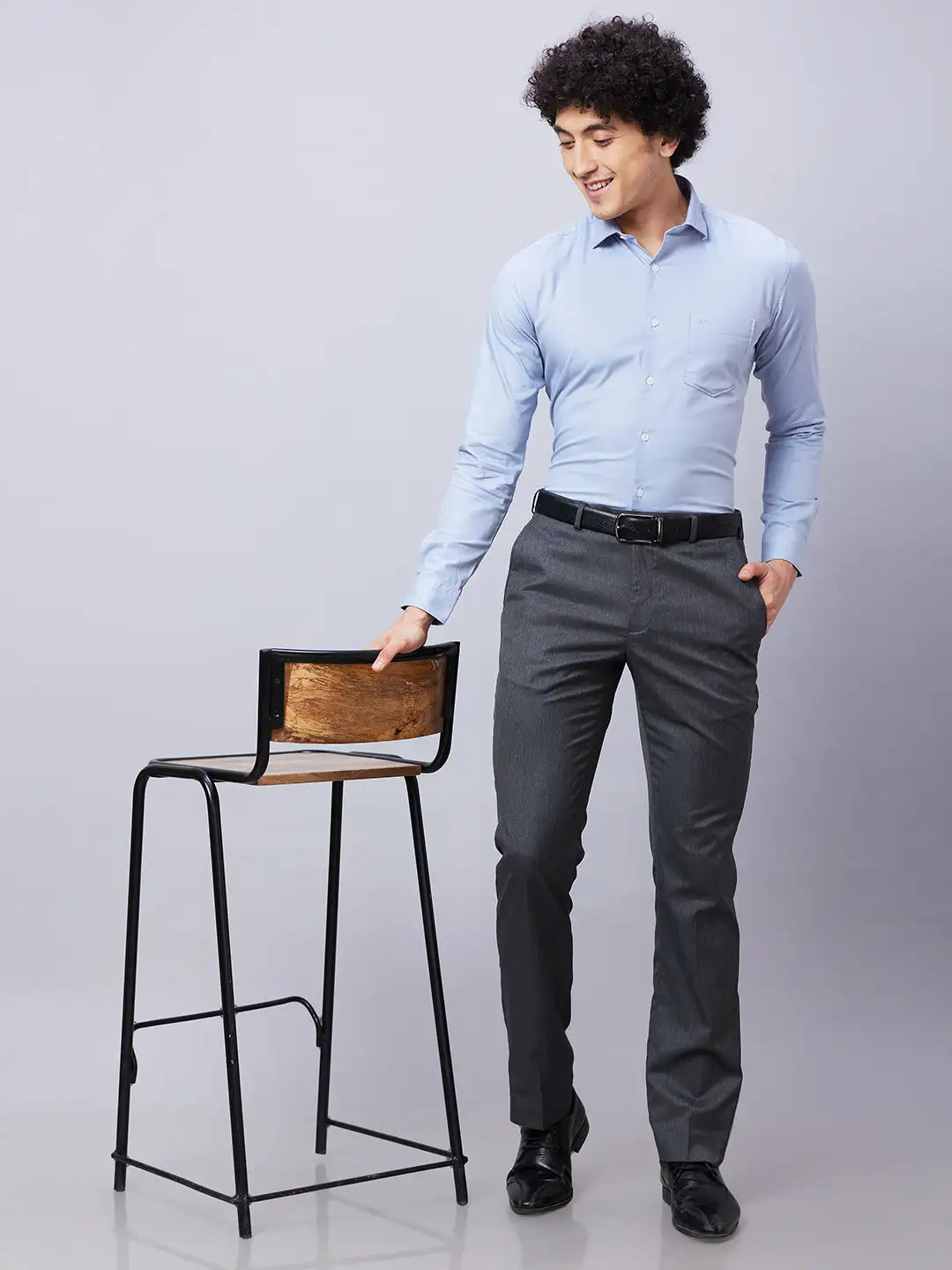 Park Avenue Men Grey Structure Regular Fit Polyester Blend Trouser